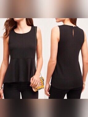 Anthropologie Deletta Black Sleeveless Peplum Top